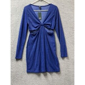 Wild Fable Dress Womens M Blue Long Sleeve Cut Out Metallic Bodycon Party